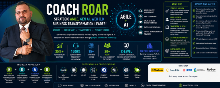 gen ai; agile coach; agile project manager; scrum master; kanban; agile ways of working; safe spc; scrum@scale; scrum @ scale; digital marketing; web x.0; transformation; innovation;